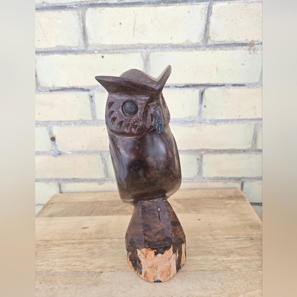Wood Carved Owl Statue - Picture 2 of 8